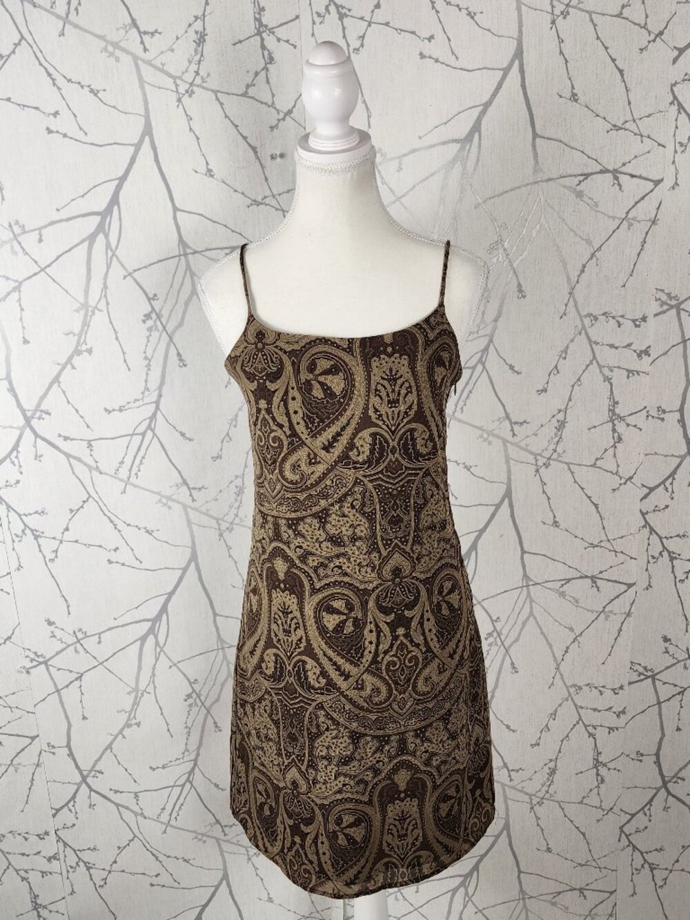 Vintage Old Navy Brown Paisley Georgette Strappy Slip Dress